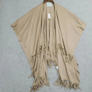 NWT Anthropologie Andersen & Lauth Beige Fringe Shawl Wrap Cape Kimono  12PT